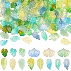 (52) Непрозрачная лаванда 140 шт 14 стили подвески лэмпворк ручной работы, смешанные амулеты из листьев, разноцветные, 19x10 мм