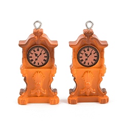 Orange Printed Opaque Resin Pendants, Cuckoo Clock
 Charms, with Platinum Iron Loop, Orange, 40x20x8.5mm, Hole: 2mm