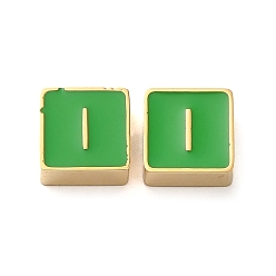 Letter I 304 aus Stahl-Email-Perlen, echt 14 k vergoldet, Quadrat mit Buchstaben, Buchstabe i, 8x8x4 mm, Bohrung: 2 mm