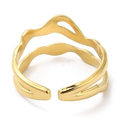 Real 14K Gold Plated 304 Stainless Steel Hollow Wave Open Cuff Ring for Women, Real 14K Gold Plated, Inner Diameter: 17mm