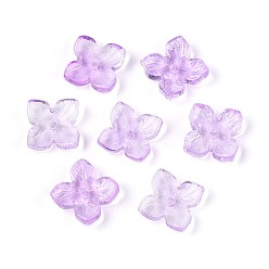 Лиловый Расписные прозрачные стеклянные шапочки для запекания, цветок, сирень, 10x10x3.5~4 мм, отверстие : 1~1.4 мм, Около 2080 шт / 1000 г