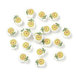 Желтый Печатные бусины из полимерной глины ручной работы, цветок, желтые, 10x8x5 мм, отверстие : 1.6 мм