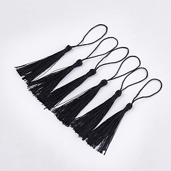 Черный Полиэстер кисточка большие подвесные украшения, чёрные, 80~90x6~7 мм