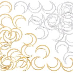 Золотой & Серебряный 40шт 2 цвета латунные соединительные кольца, долговечный, луна, золотой и серебряный, 16x14x1 мм, внутренний диаметр: 14x3 мм, 20 шт / цвет