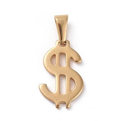 Золотой 304 подвески из нержавеющей стали, доллар, золотые, 20x13x1.5 мм, отверстие : 8x3 мм