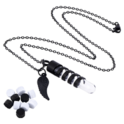 Negro 1pc wing 304 collares con colgante de urna de acero inoxidable para cenizas, Collares con frascos de vidrio para guardar cenizas, con 10piezas de alfombra de algodón perfumada, negro, 21.77 pulgada (55.3 cm)