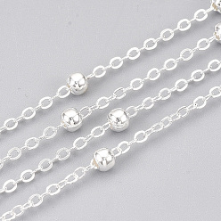 Серебро Железо кабельные сети, спутниковые сети, с круглых бусин, пайки, с катушкой, Плоско-овальные, серебряный цвет гальваническим, 2.5x2x0.3 мм, около 100 ярдов / рулон