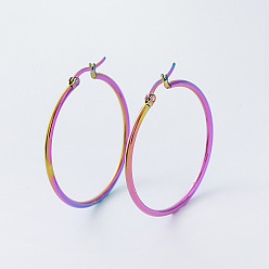 Rainbow Color 304 Круглые серьги-кольца из нержавеющей стали, унисекс, Радуга цветов, 38x2 мм, 12 датчик