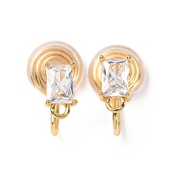 Настоящее золото 18K Фурнитура для ушей из латуни с микропаве из кубического циркония, с петлей, долговечный, без никеля , реальный 18 k позолоченный, 15.5x9 мм, отверстие : 1.5 мм, Прямоугольник: 9x5 мм
