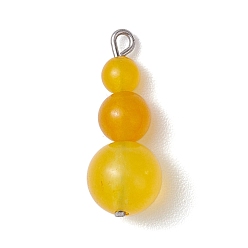 Малайский Нефрит Подвески из натурального окрашенного малайзийского нефрита с круглыми бусинами, подвески в виде тыквы с железными петлями платинового тона, 20.5~24x8~8.5 мм, отверстие : 1.5~3 мм