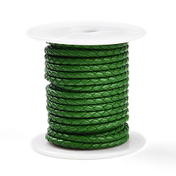 Зеленый Плетеный шнур коровья кожа, кожаная веревка для браслетов, с хлопковой нитью внутри, зелёные, 3 мм, около 8.74 ярдов (8 м) / рулон