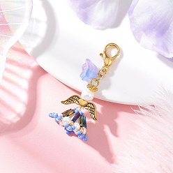 Светло-Синий Подвеска-ангел из стеклянного бисера ручной работы, с цинковым сплавом застежками омаров коготь, голубой, 49.5 мм