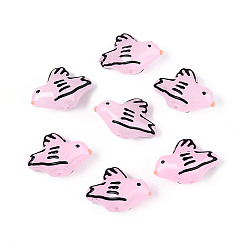 Бледно-Розовый Эмалевые бусины ручной работы в технике лэмпворк, птица, розовый жемчуг, 14~14.8x20~20.3x9~9.8 мм, отверстие : 0.8~0.9 мм