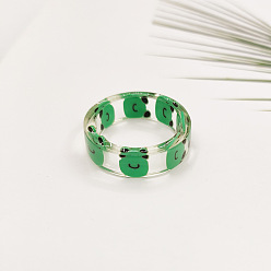 Средний Морско-зеленый Прозрачные кольца из смолы для женщин, рисунок лягушки, средний морской зеленый, размер США 6 (16.5 мм)