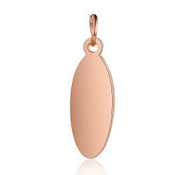 Розовое Золото Ионное покрытие (ip) 304 кулоны для штамповки из нержавеющей стали, с целью перехода в кольце, зеркальная полировка, овальный шарм, розовое золото , 19x7x1 мм, отверстие : 3.5 мм
