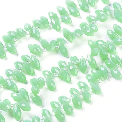 Светло-зеленый Стеклянные бусины, сверху просверленные бусы, искусственное нефритовое стекло, граненые, слеза, светло-зеленый, 12x5.5~6 мм, отверстие : 0.8 мм, около 99 шт / нитка, 16.93 дюйм (43 см)