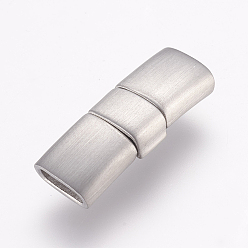 Stainless Steel Color Tarnish Resistant 304 Stainless Steel Fold Over Clasps, Magnetic Clasps with Glue-in Ends, Rectangle, Frosted, Stainless Steel Color, 22.5x8x4.5mm, Hole: 2x6mm