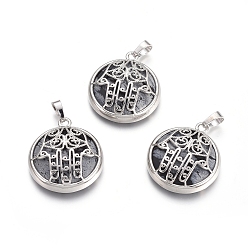 Снежный Обсидиан Естественно снежинка обсидиана подвески, с латунной фурнитурой платинового цвета, квартира с рукой хамсы/рукой мириам, 31x27.5x8.5 мм, отверстие : 6.5x4 мм