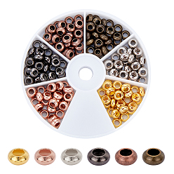 Mixed Color Brass Beads, Rondelle, Mixed Color, 6x3.6mm, Hole: 3mm, 6 colors, 30pcs/color, 180pcs/box