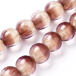 Saddle Brown Lampwork Silver Foil Glass Beads Strands, with Gold Powder, Round, Saddle Brown, 12~12.5x11~12mm, Hole: 1.5mm, about 30pcs/strand, 13.5 inch(34.5cm)