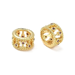 Chapado en Oro Real 18K Micro pavé de latón con cuentas medianas de circonita cúbica color orquídea, columna, sin plomo y cadmio, chapado en rack, larga duración plateado, real 18 k chapado en oro, 10x6 mm, agujero: 6.5 mm