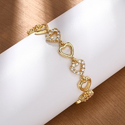Золотой Латунные браслеты с микропаве из прозрачных кубических цирконий для женщин, полые сердца, без кадмия и без свинца, стойки покрытие, долговечный, золотые, 6-1/2 дюйм (16.6 см)