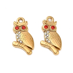 Гиацинт 304 кулон из нержавеющей стали со стразами., ионное покрытие (ip), сова прелести, реальный 18 k позолоченный, гиацинт, 20.5x10.5x3 мм, отверстие : 1.6 мм