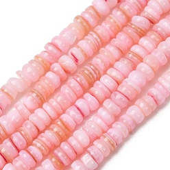 Pink Окрашенные естественных пресноводных стеклянные бусы нити, диск, Heishi бусы, розовые, 4~4.5x1~2.5 мм, отверстие : 0.6 мм, около 80~85 шт / нитка, 7.24'' (18.4 см)