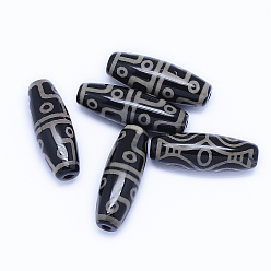 12-Eye Тибетский стиль 12 бусины дзи, природных бисера агат, окрашенная и подогревом, рис, 28~30x9.5~10.5 мм, отверстие : 2~2.5 мм