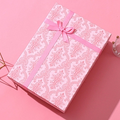 Бледно-Розовый Картонная подарочная коробка комплект ювелирных изделий коробки, Для кольца, серьга, розовый жемчуг, 15x11x7.5 см