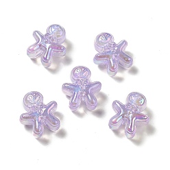 Plum UV Plating Rainbow Iridescent Acrylic Beads, Christmas Gingerbread Man, Plum, 20x18x10.5mm, Hole: 3.5mm