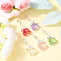 (52) Непрозрачная лаванда Ангел прозрачный акриловый кулон украшения, с имитацией жемчуга из АБС-пластика и крылом из сплава в тибетском стиле, разноцветные, 43 мм