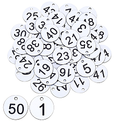 Белый 1комплект акриловых подвесок, плоские круглые с номером, белые, 34x1 мм, отверстие : 3.5 мм