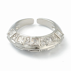 Platinum Brass Micro Pave Clear Cubic Zirconia Cuff Rings, Open Rings, Platinum, US Size 6, Inner Diameter: 17mm