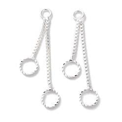 Посеребрённый Латунные подвески, без кадмия и без свинца, круглые подвески в виде колец, 925 серебро покрытием, 35x9x1 мм, отверстие : 3 мм