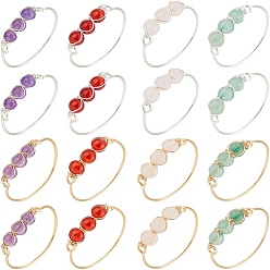 Pierre Mélangete 16pcs 8 styles de bagues à doigts en pierres précieuses mixtes, bijoux en fil de cuivre pour femmes, 4mm, diamètre intérieur: 20 mm, 2 pcs / style