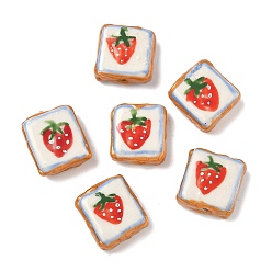 Красный Фарфоровые бусины ручной работы, бусины ручной работы, квадрат с клубникой, с эмалью, красные, 18~19x16~18x6~7 мм, отверстие : 1.2~1.8 мм