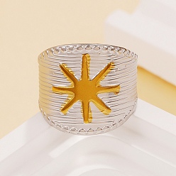 Star 304 Stainless Steel Cuff Open Rings for Women, Golden & Stainless Steel Color, Star, 18.5mm, US Size 7 1/4(17.5mm)