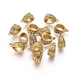 Antique Golden Tibetan Style Alloy Tube Bails, Loop Bails, Bail Beads, Lead Free & Cadmium Free, Antique Golden Color, about 14mm long, 7.5wide, 9mm thick, hole: 1.5mm