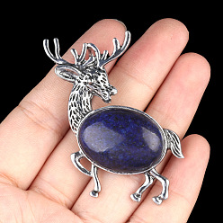 Ляпис-Лазурь Женские броши с оленями из окрашенного натурального лазурита и сплава, античное серебро, 50x40 мм