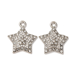 Платина Сплава с стразами подвески, звезда, платина, 20.5x17.5x3.5 мм, отверстие : 1.8 мм