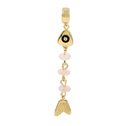 Rose Quartz Brass Pave Cubic Zirconia Clear Cubic Zirconia & Natural Rose Quartz & Enamel European Dangle Charms, Large Hole Charms, Fish, Rack Plating, Long-Lasting Plated, Cadmium Free & Lead Free, Real 18K Gold Plated, 54.5mm, Hole: 5.5mm