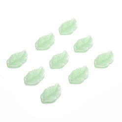 Светло-зеленый Краски для выпечки стеклянные бусины, Топ пробуренной, лист, светло-зеленый, 28x17x4 мм, отверстие : 1 мм