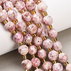 Pink Гальванические природные друзы геод, граненые, круглые, с бисером, розовые, 10 мм, отверстие : 1.5 мм, около 15 шт / нитка, 7.64'' (19.4 см)