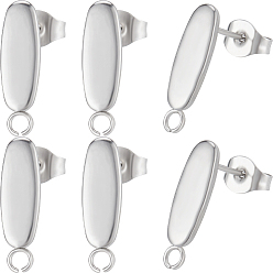 Нержавеющая Сталь Цвет 50шт. овальные 304 фурнитура для сережек-гвоздиков из нержавеющей стали, с горизонтальными петлями и ушными гайками 50шт., цвет нержавеющей стали, 16x4.5x1.5 мм, отверстие : 2 мм, штифты : 0.8 мм