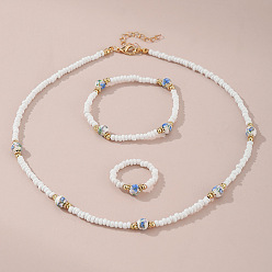 Золотой Круглые с рисунком цветущей сливы пластиковые и фарфоровые браслеты и ожерелья и кольца ccb наборы, золотые, 410 мм