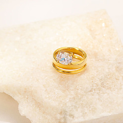 Oval 304 Кольца из нержавеющей стали с кубическими циркониями, золотые, овальные, размер США 7 (17.3 мм)