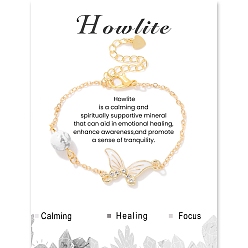 Говлит Браслеты из натурального говлита и эмали бабочки, с цепочкой из сплава для женщин, ссылка «бабочка»: 1/2x1 дюйм (1.4x2.5 см)