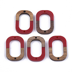 FireBrick Resin & Walnut Wood Links connectors, Oval, FireBrick, 28x19.5x4mm, Hole: 1.8mm