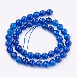 Blue Natural Malaysia Jade Beads Strands, Dyed, Faceted, Round, Blue, 12mm, Hole: 1.2mm, about 32pcs/strand, 14.9 inch